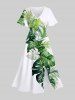 Tenue de Plage à Imprimé Feuilles Tropicales Grande-Taille pour Couples - Blanc 
