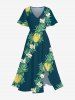 Contrastant Imprimé Feuilles Tropicales et Ananas Grande Taille - Vert 