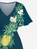 Contrastant Imprimé Feuilles Tropicales et Ananas Grande Taille - Vert 