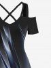 Plus Size Ombre Glitter Light Beam 3D Print Cold Shoulder Crisscross Hawaii Maxi Dress -  