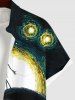 Plus Size Halloween Oil Painting Galaxy Moon Skeleton Dancer Fence Print Buttons Pocket Shirt For Men -  