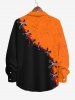 Plus Size Halloween Costume Pumpkin Face Colorblock Ripped Lace Up 3D Print Long Sleeve Buttons Shirt For Men -  
