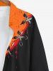 Plus Size Halloween Costume Pumpkin Face Colorblock Ripped Lace Up 3D Print Long Sleeve Buttons Shirt For Men -  