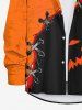 Plus Size Halloween Costume Pumpkin Face Colorblock Ripped Lace Up 3D Print Long Sleeve Buttons Shirt For Men -  