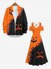 Maxi Robe D'Halloween 3D Citrouille Croisée en Blocs de Couleurs à Epaule Dénudée de Grande Taille à Lacets - Multi-A M