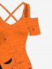 Maxi Robe D'Halloween 3D Citrouille Croisée en Blocs de Couleurs à Epaule Dénudée de Grande Taille à Lacets - Multi-A M