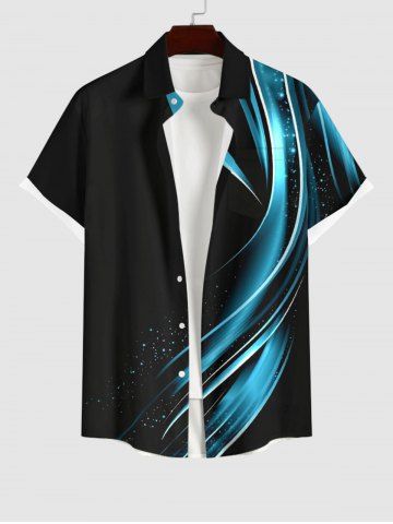 Plus Size Galaxy Glitter Light Beam 3D Print Buttons Pocket Hawaii Shirt For Men - BLACK - 3XL