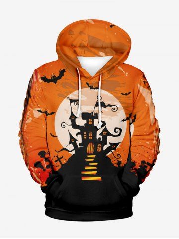 Plus Size Halloween Costume Moon Castle Bat Cross Colorblock Print Hoodie For Men 48 OFF Rosegal