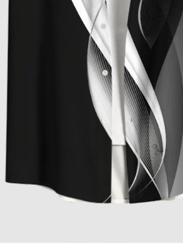 Plus Size Curved Line Colorblock Print Hawaii Buttons Pocket Shirt For Men