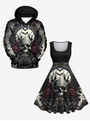 Costume D'Halloween Grande Taille Imprimé Rose et Chauve-souris pour Couples - Noir 