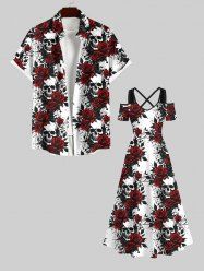 Halloween Costume Skulls Rose Flower Print Plus Size Matching Outfit For Couples -  