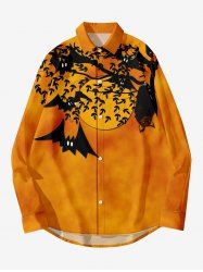 Chemise D'Halloween Boutonné Branche D'Arbre Lune Imprimée Grande Taille pour Homme - Orange Foncé 6XL