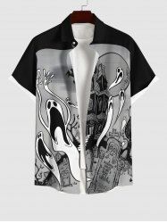 Chemise D'Halloween Boutonnée Fantôme avec Poche Cachée Grande Taille pour Homme - Noir 2XL