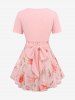 Ruffles Ruched Hot Stamping Flower Printed Chiffon Cami Top and Textured Crop Top and High Waisted Lace Up Capri Pants Plus Size Outfit -  