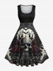 Costume D'Halloween Grande Taille Imprimé Rose et Chauve-souris pour Couples - Noir 