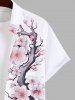 Peach Blossom Flower Print Plus Size Matching Hawaii Beach Outfit For Couples -  