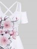 Peach Blossom Flower Print Plus Size Matching Hawaii Beach Outfit For Couples -  