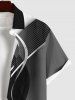 Plus Size Curved Line Colorblock Print Hawaii Buttons Pocket Shirt For Men -  