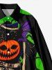 Plus Size Pumpkin Chain Colorblock Print Halloween Button Shirt For Men -  
