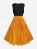Robe Trapèze D'Halloween Vintage Chauve-souris Branche D'Arbre Imprimé de Grande Taille - Orange S