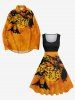 Robe Trapèze D'Halloween Vintage Chauve-souris Branche D'Arbre Imprimé de Grande Taille - Orange S