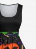 Robe D'Halloween Trapèze en Blocs de Couleurs Vintage Citrouille Imprimée Grande Taille - Noir S