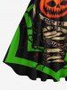 Robe D'Halloween Trapèze en Blocs de Couleurs Vintage Citrouille Imprimée Grande Taille - Noir S