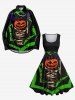 Robe D'Halloween Trapèze en Blocs de Couleurs Vintage Citrouille Imprimée Grande Taille - Noir S