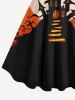 Robe D'Halloween Costume Chauve-souris Château et Lune Imprimés en Blocs de Couleurs de Grande Taille - Noir S
