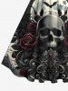 Robe Vintage Costume D'Halloween Chauve-souris Rose Crâne Imprimés de Grande Taille - Noir S