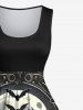 Robe Vintage Costume D'Halloween Chauve-souris Rose Crâne Imprimés de Grande Taille - Noir 5X