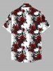 Plus Size Halloween Costume Skulls Rose Flower Print Buttons Pocket Shirt For Men -  