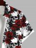 Plus Size Halloween Costume Skulls Rose Flower Print Buttons Pocket Shirt For Men -  
