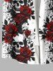 Plus Size Halloween Costume Skulls Rose Flower Print Buttons Pocket Shirt For Men -  
