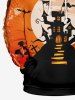 Plus Size Halloween Costume Moon Castle Bat Cross Colorblock Print Hoodie For Men -  