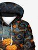 Plus Size Halloween Costume Pumpkin Latern Leaf Sea Waves Print Pocket Drawstring Hoodie For Men -  