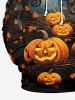 Plus Size Halloween Costume Pumpkin Latern Leaf Sea Waves Print Pocket Drawstring Hoodie For Men -  