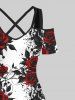 Maxi Robe D'Halloween Rose Crâne Imprimée à Epaule Dénudée de Grande Taille - Multi-A S
