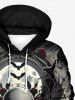 Plus Size Halloween Skull Rose Flower Moon Bat Tree Print Pocket Hoodie For Men -  