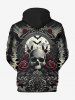 Plus Size Halloween Skull Rose Flower Moon Bat Tree Print Pocket Hoodie For Men -  