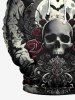 Plus Size Halloween Skull Rose Flower Moon Bat Tree Print Pocket Hoodie For Men -  