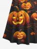 Maxi Robe D'Halloween Citrouille Feuille Imprimées à Epaule Dénudée Grande Taille - Noir 3X