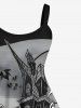 Robe D'Halloween Costume Ligne A Château Chaussette et Chauve-souris Imprimés de Grande Taille - Noir L