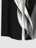 Chemise Boutonnée Feuille en Blocs de Couleurs Grande Taille avec Poche - Noir 4XL
