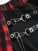 Plus Size Plaid Patchwork PU Leather Stripes Grommets Asymmetrical Skirt -  