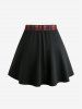Plus Size Plaid Patchwork PU Leather Stripes Grommets Asymmetrical Skirt -  