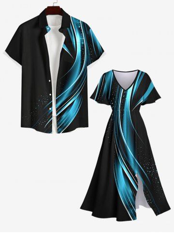 Galaxy Glitter Light Beam 3D Print Plus Size Matching Beach Outfit For Couples