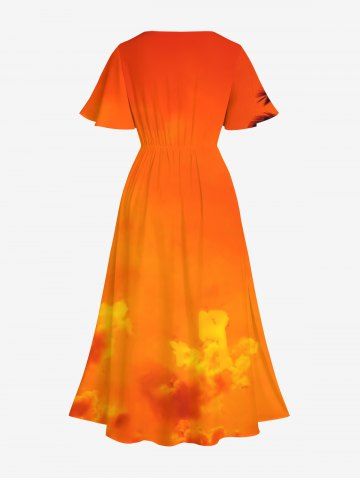 Coconut Tree Ombre Sky Dusk Cloud Print Plus Size Matching Hawaii Beach Outfit For Couples