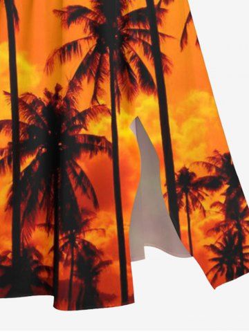 Plus Size Coconut Tree Ombre Sky Dusk Cloud Print Hawaii Split Pocket A Line Midi Dress