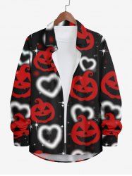 Plus Size Halloween Costume Pumpkin Heart Star Glitter 3D Print Buttons Long Sleeve Shirt For Men -  